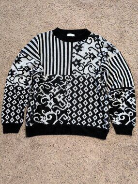 80s Vintage Nichelle Black & White Womens Sweater Abstract Geometric